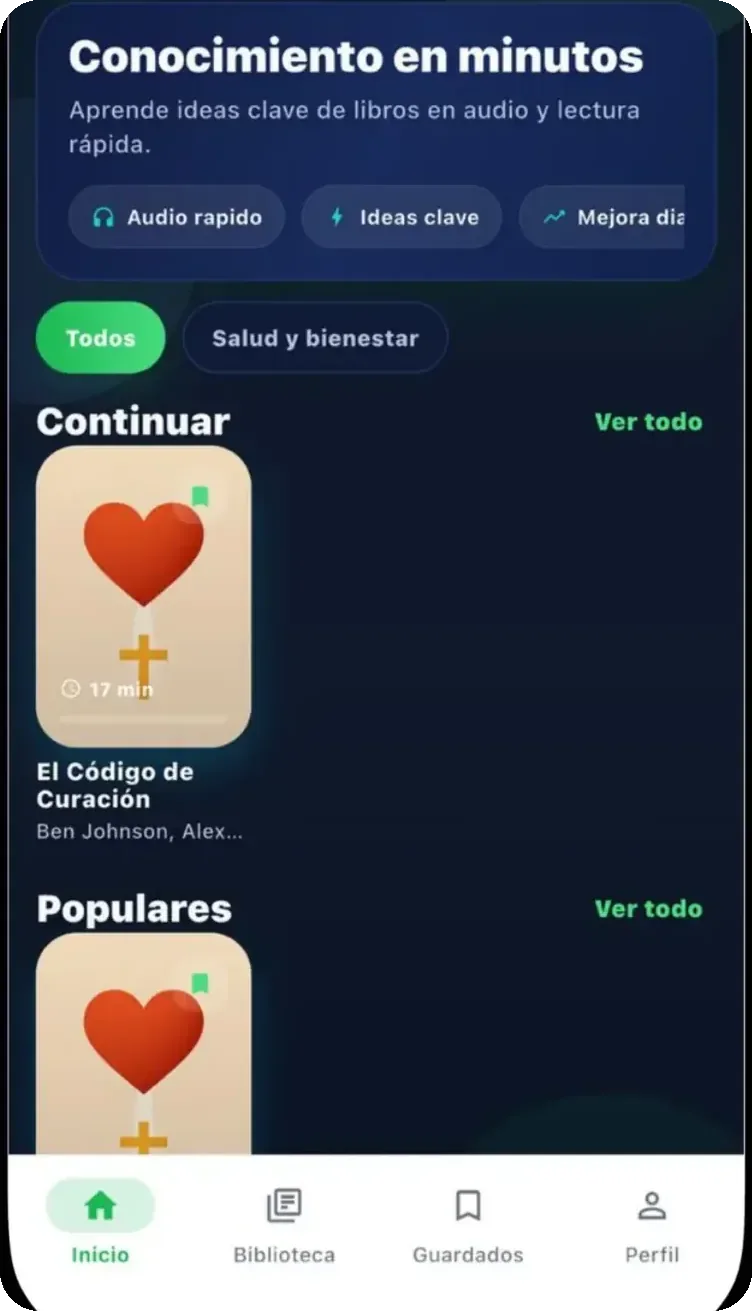 Pantalla de inicio de la app Zapienz con las filas Continuar y Populares